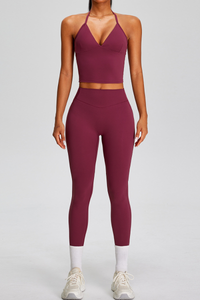Women's Athletic Sets:Halter V-neck Tank Top And Leggings