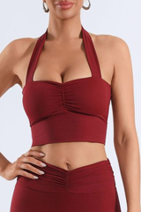 Women's Halter Neck Pleated Twist Back Padded Sports Bra