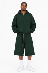 Men's 100% Cotton Loungewear Sets:Hooded Jacket &Mid Shorts