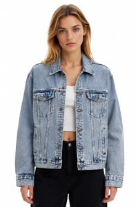Women's Fall Light Wash Drop Shoulder Denim Jacket