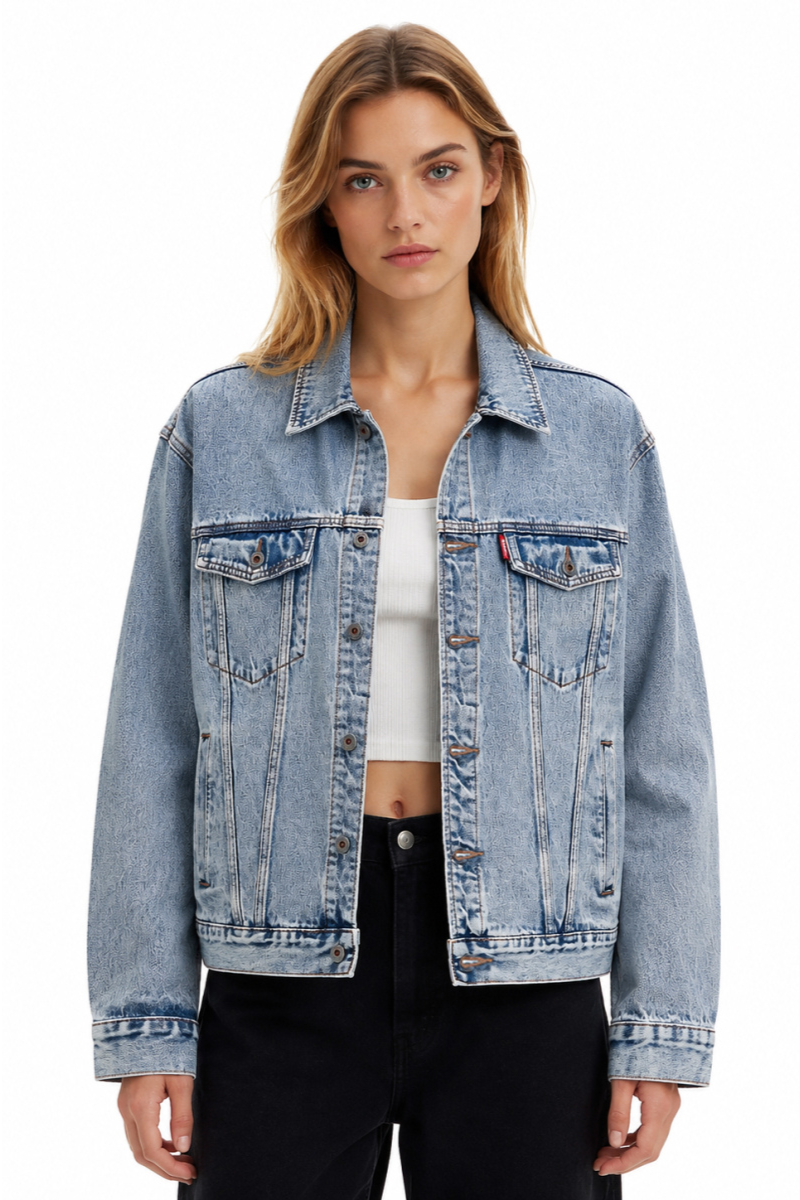 Women's Fall Light Wash Drop Shoulder Denim Jacket