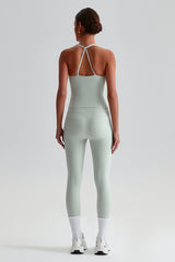 Women Brushed High Waisted Yoga Set: Tummy Control Tights + Halter Neck Support Bra