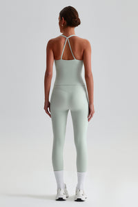 Women Brushed High Waisted Yoga Set: Tummy Control Tights + Halter Neck Support Bra