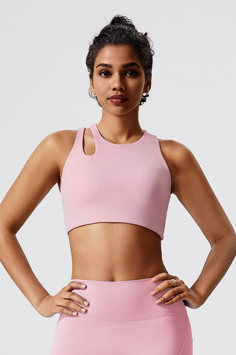 Women Eco-Friendly Recycled Fabric Outer Cross Back Hollow Sexy With Bra Pads Fitness Yoga Sports Bra