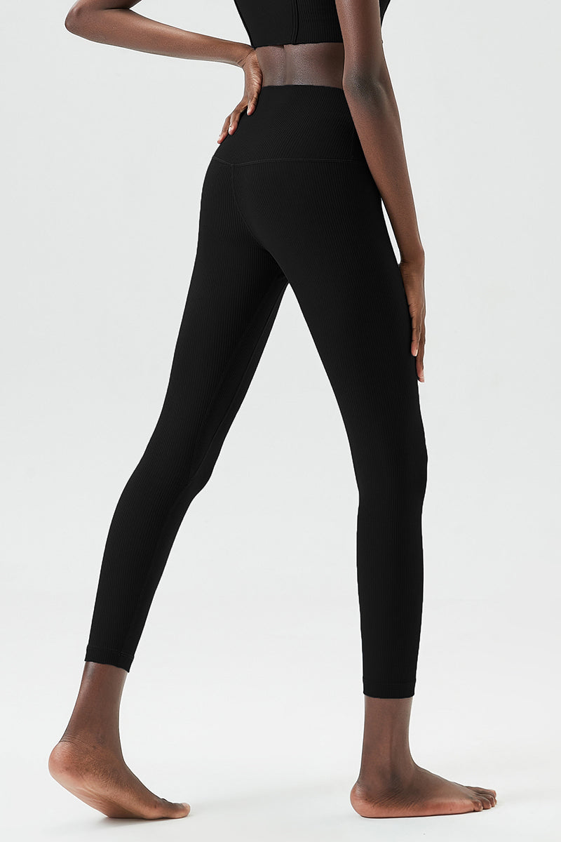 Solid high-rise threaded athletic leggings