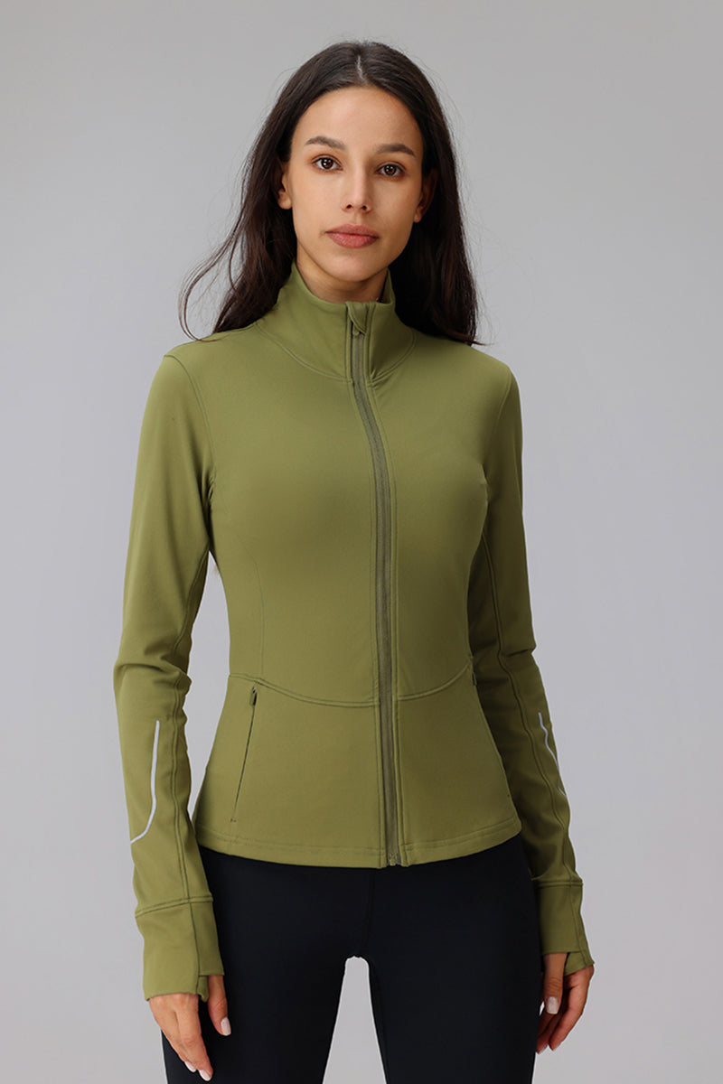 Women'S Slim Fit Sports Zipper Jacket With Thumb Hole