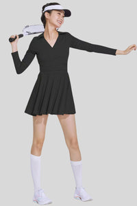 V-neck tennis sports skirt dance golf long sleeve dress