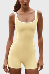Women's Nude Contrasting Color Yoga Exercise Jumpsuit