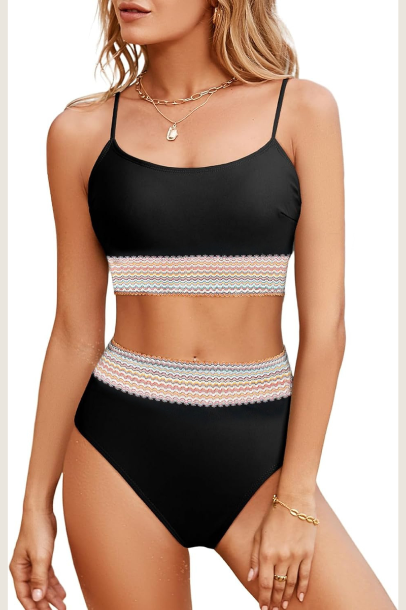 Women's U-Neck Webbing High Waist Sexy Bikini Set