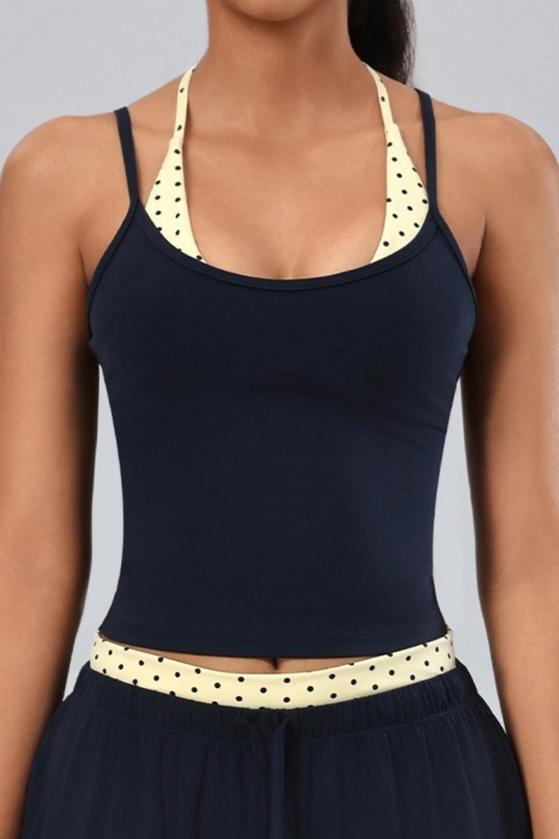 Women's Halterneck Polka Dot Cropped Workout Yoga Tank Top