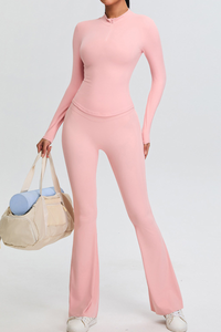 Women's Set:Stand Collar Long Sleeves T-shirt & Flare Pants