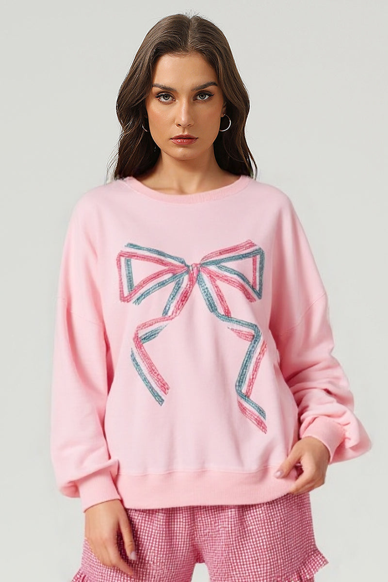 Women's Red Bow Oversized Pullover Sweatshirt