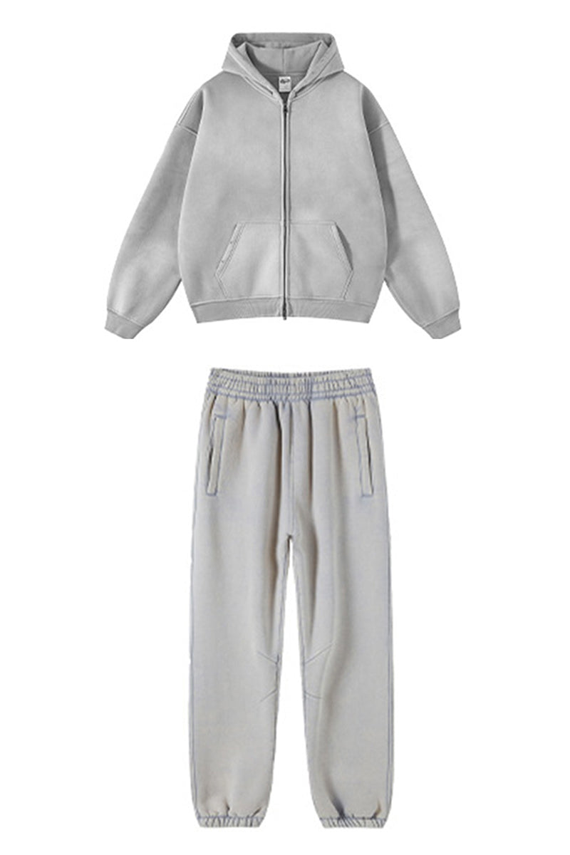 Unisex Fleece Zip-Up Hoodie Set: Pullover + Sweatpants