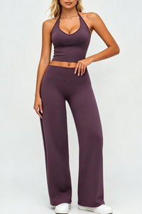 Women Halter Wide Leg Pants Yoga Two Piece Set