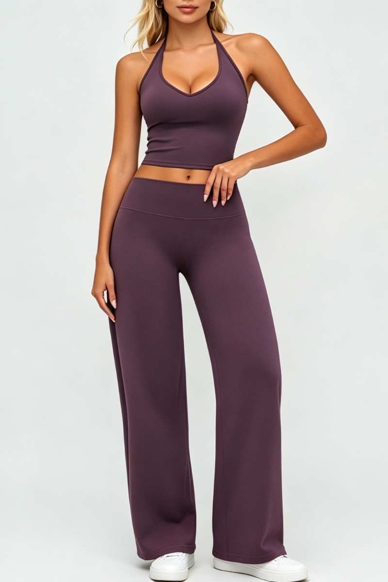 Women Halter Wide Leg Pants Yoga Two Piece Set