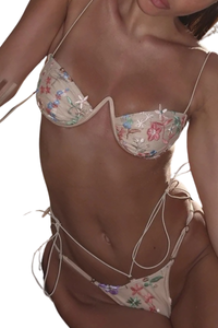 Women's Sexy Embroidered Push Up Wire Triangle Bikini - 3pcs