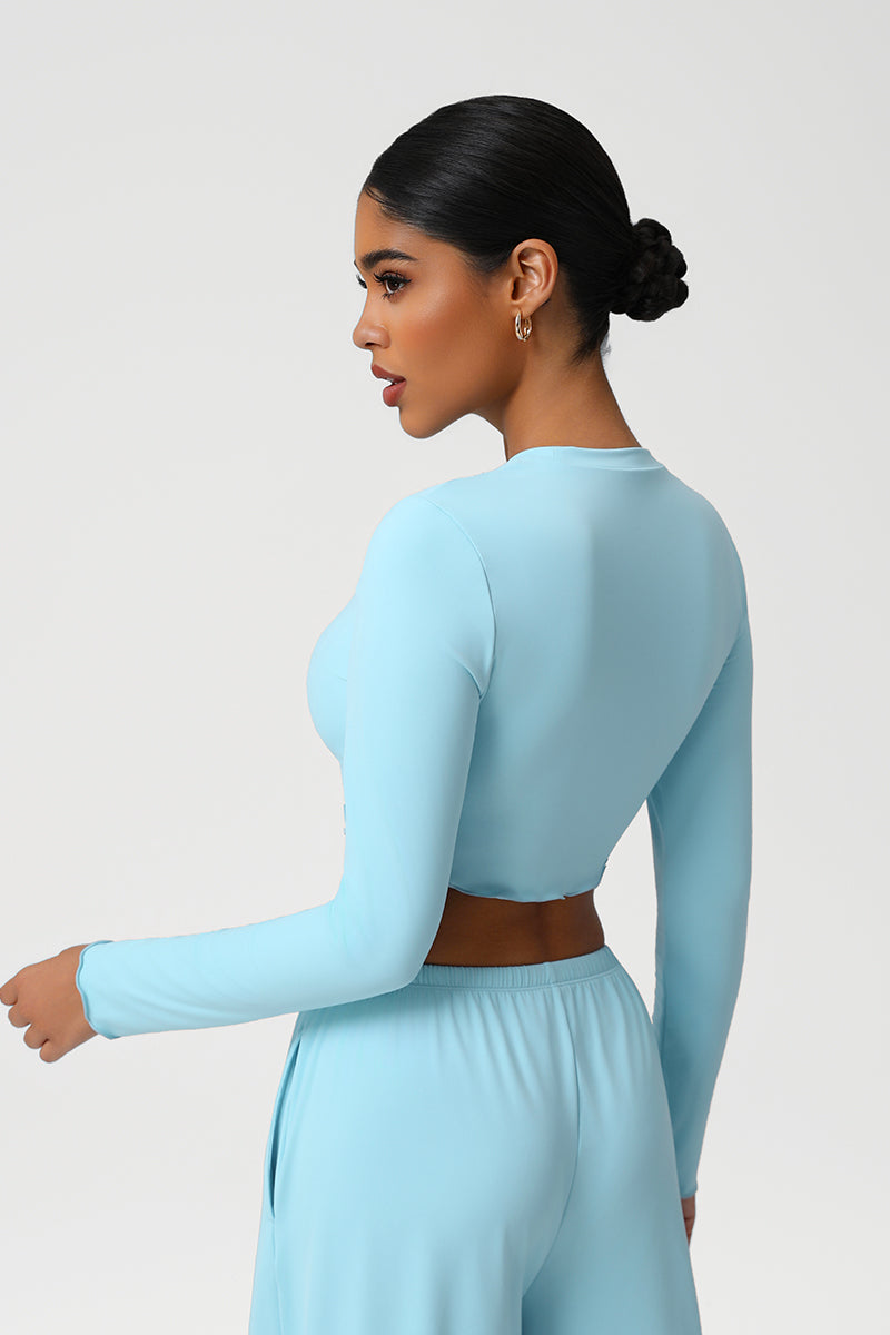 Women Slim Fit Wave Hem Yoga Long Sleeves
