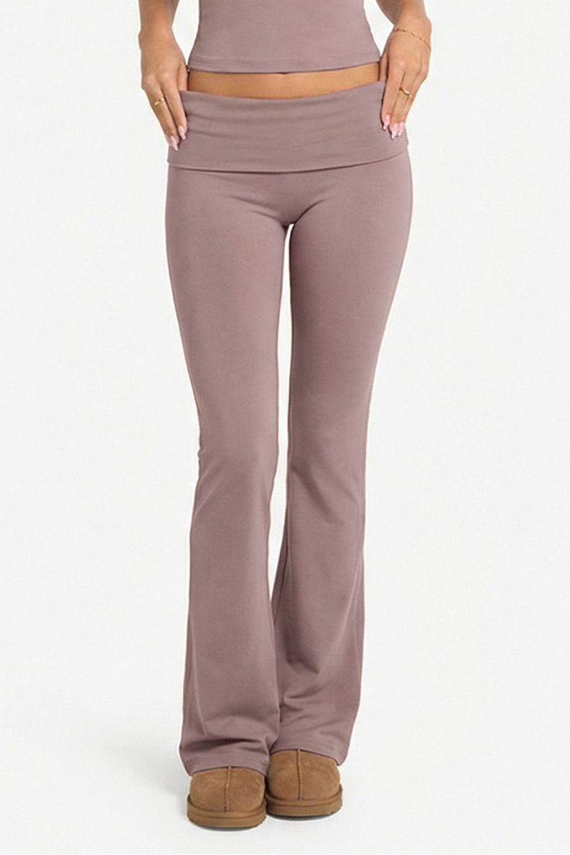 Women's Athletic Fold-Over Slim Fit Stretchy Flare Pants