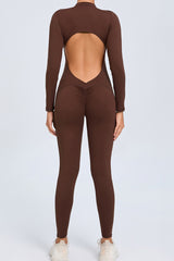 Women Zipper Long Sleeve Long Pants Nude Outfit Fitness Sports Tight Yoga Jumpsuit