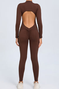 Women Zipper Long Sleeve Long Pants Nude Outfit Fitness Sports Tight Yoga Jumpsuit