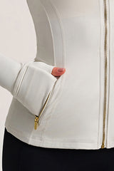 Women Stand Collar Gold Zipper Slim Fit Yoga Jacket Running Workout Top