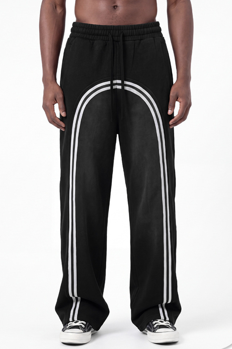 Unisex Fall Washed Fleece Contrast Loose Fit Sweatpants