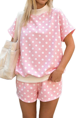 Women's Fall Mockneck Set:Polka Dot Sweatshirt And Shorts