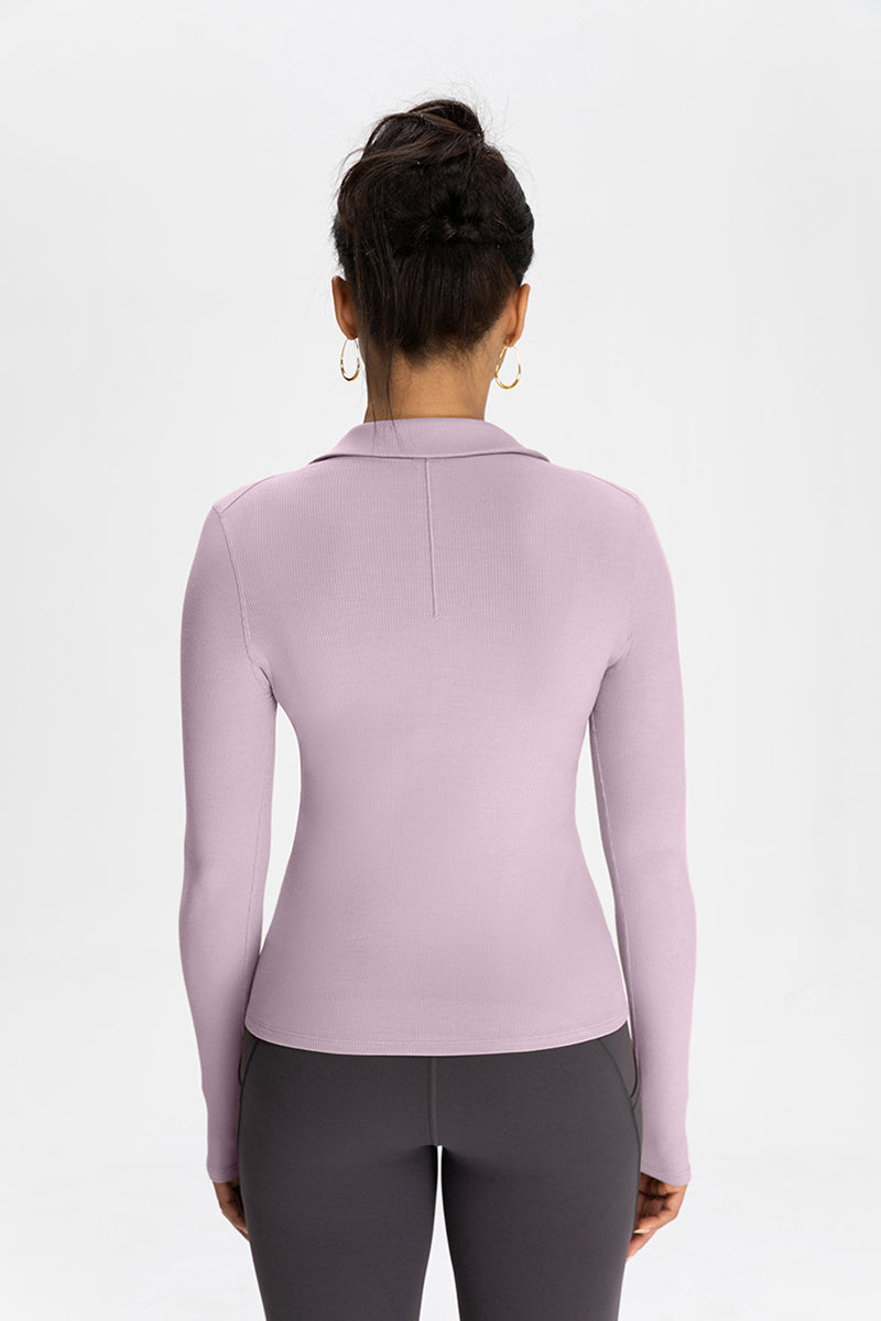 Women Modal Henley Collar Button Down Slim Fit Long Sleeve Yoga Top