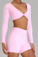 Women's Athletic Twist-Front Cropped V-neck Long Sleeves T-shirt