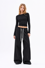 Women's Fall Drawstring Waist Wide Leg Jeans