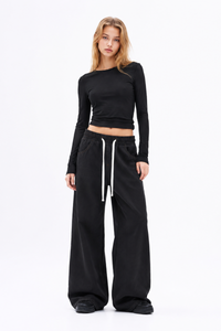 Women's Fall Drawstring Waist Wide Leg Jeans
