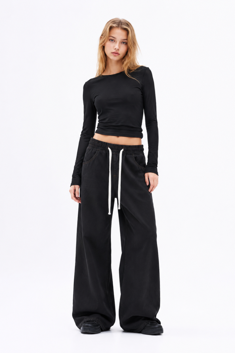 Women's Fall Drawstring Waist Wide Leg Jeans