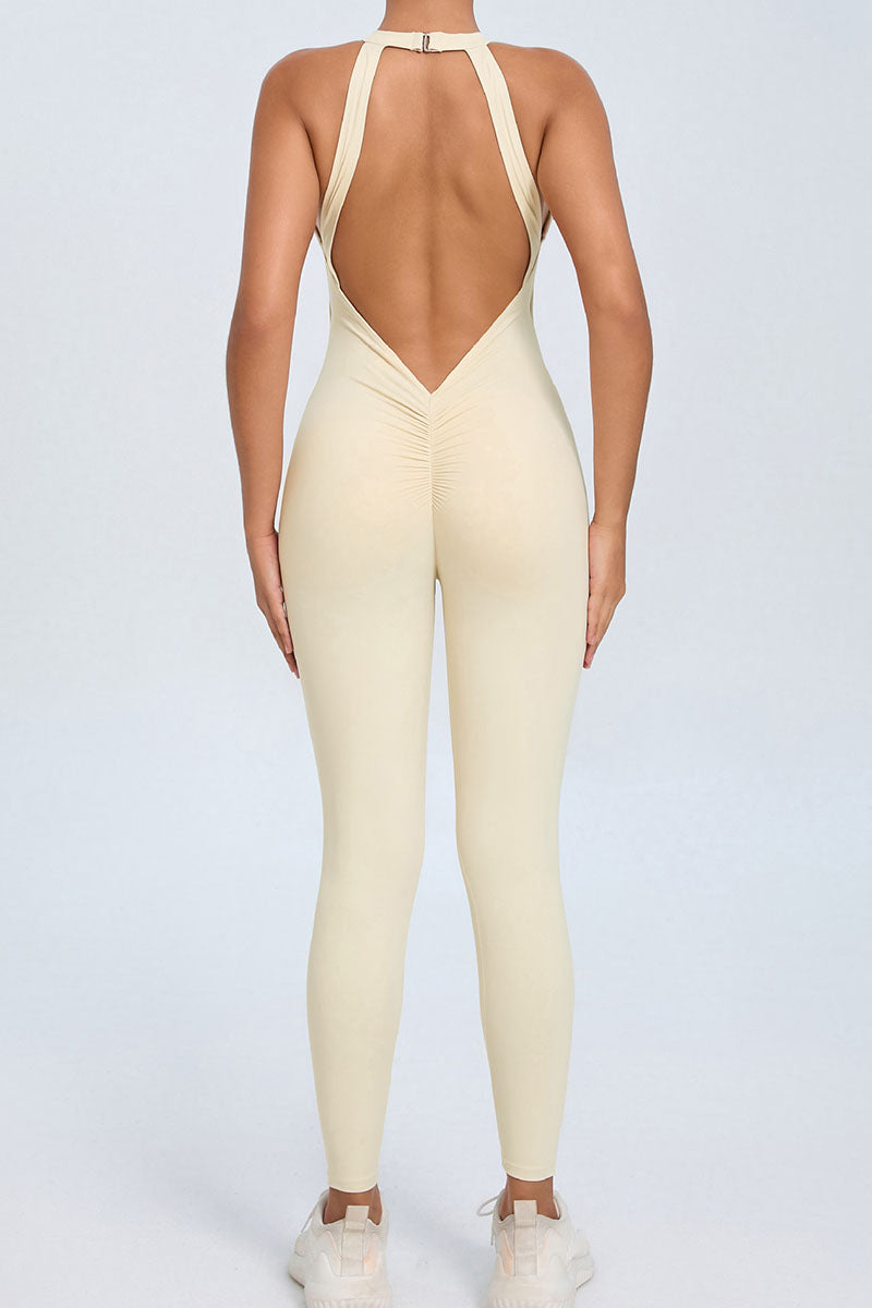 Women Back Buckle Backless Peach Butt Quick Dry One Piece Sports Fitness Yoga Bodysuit
