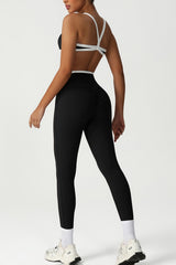 Trimmed crossover back bra & high waist sports leggings 2-piece set