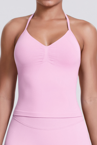 Knit Halter Sports Bra - Seamless Breathable Yoga & Workout Top
