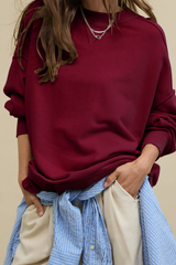Women's Fall Oversize Side Slit Hem Drop Shoulder Pullover