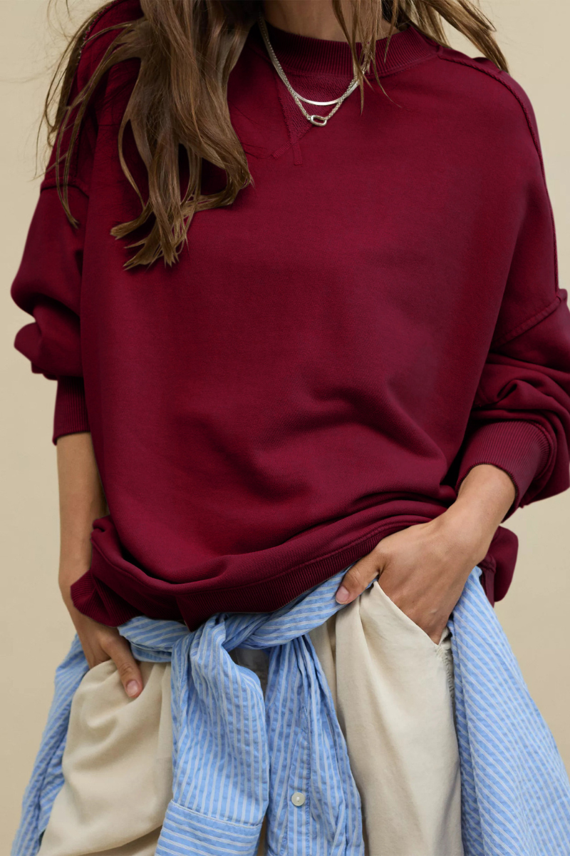 Women's Fall Oversize Side Slit Hem Drop Shoulder Pullover