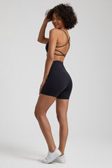 Crossover Back Spaghetti Strap Bra + Shorts 2-Piece Set