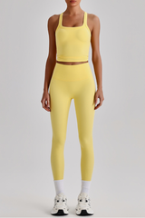 Women's Square Cross Back Tank Top &High Rise Leggings Set