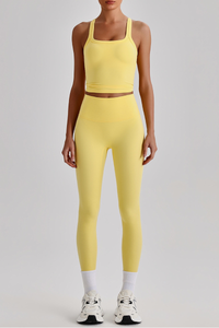 Women's Square Cross Back Tank Top &High Rise Leggings Set