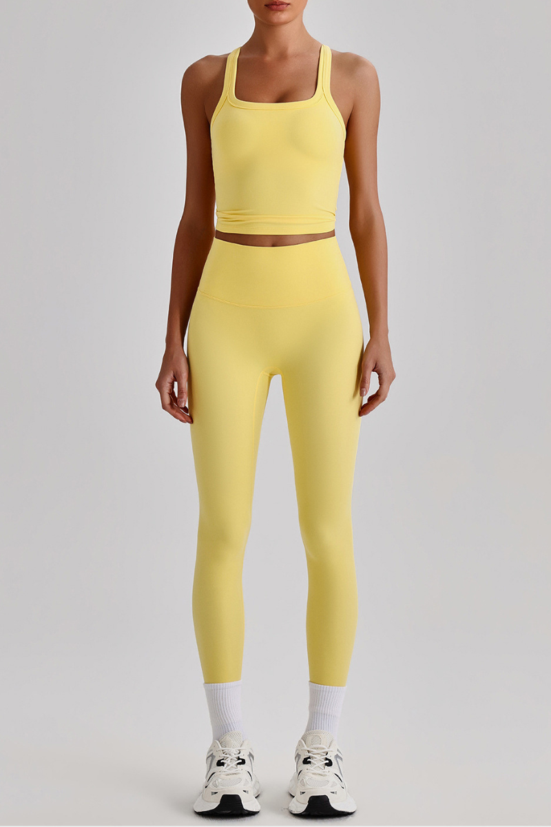 Women's Square Cross Back Tank Top &High Rise Leggings Set