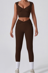 Women's Cropped Tank Top And Twist Cross Waist Leggings Set