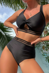 Women's Twist Front Criss Cross Back Mesh Panel Bikini