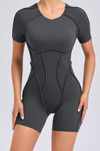 Women One-Piece Tight Short-Sleeved Hollow Back Stereo Beauty Fitness Yoga Sports Jumpsuit