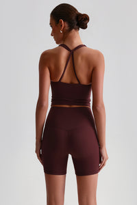 Women Solid Naked Sensation Yoga Set: High-Waisted Sculpting Shorts + Crisscross Back Support Bra