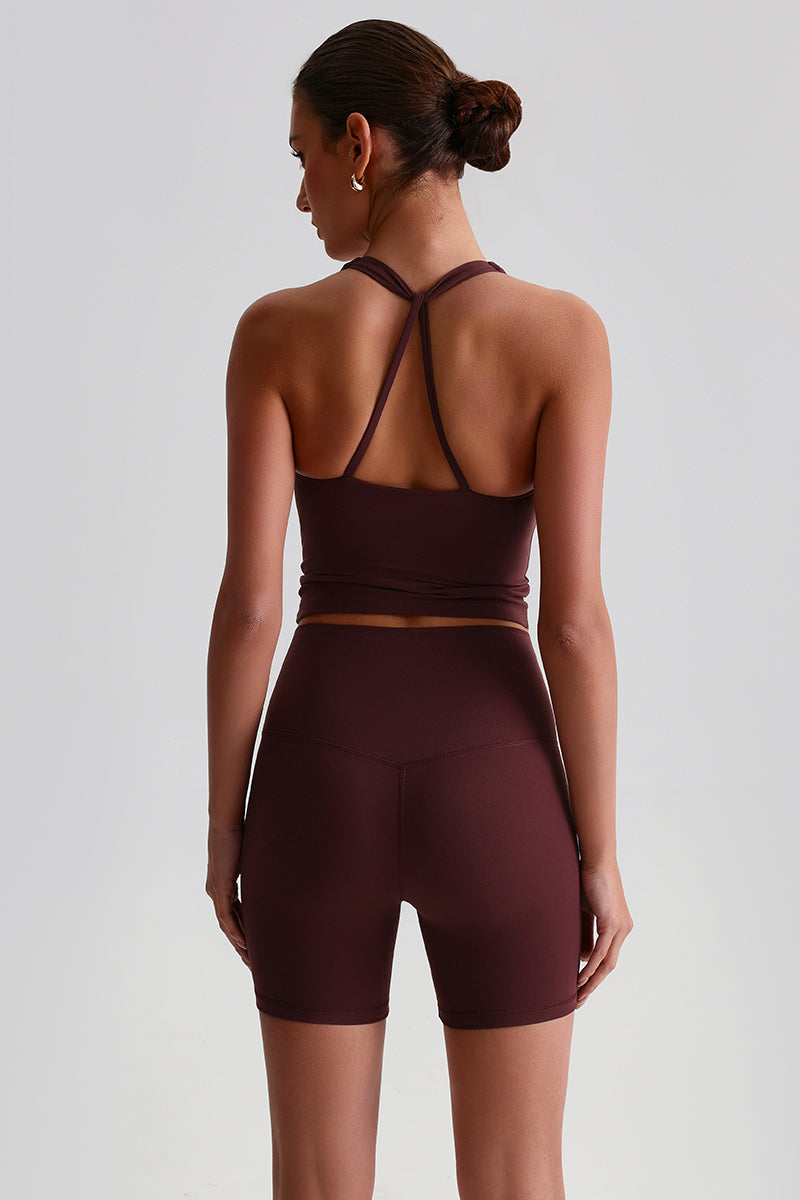 Women Solid Naked Sensation Yoga Set: High-Waisted Sculpting Shorts + Crisscross Back Support Bra