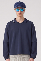 Men's Fall V-Neck Polo Collar Detachable-Sleeve Sweatshirt
