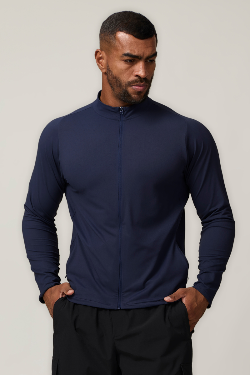 Men's Full Zipper Pocket Solid Fitness Sport Jacket