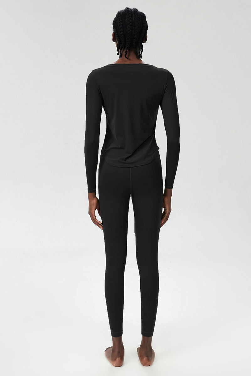 Women Plus-Size Lycra Naked-Feel High-Waisted Seamless Yoga Training Set: Side-Slit Top + Sculpting Leggings