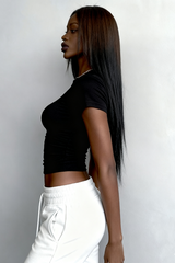 Women's slim round neck solid color short sleeves